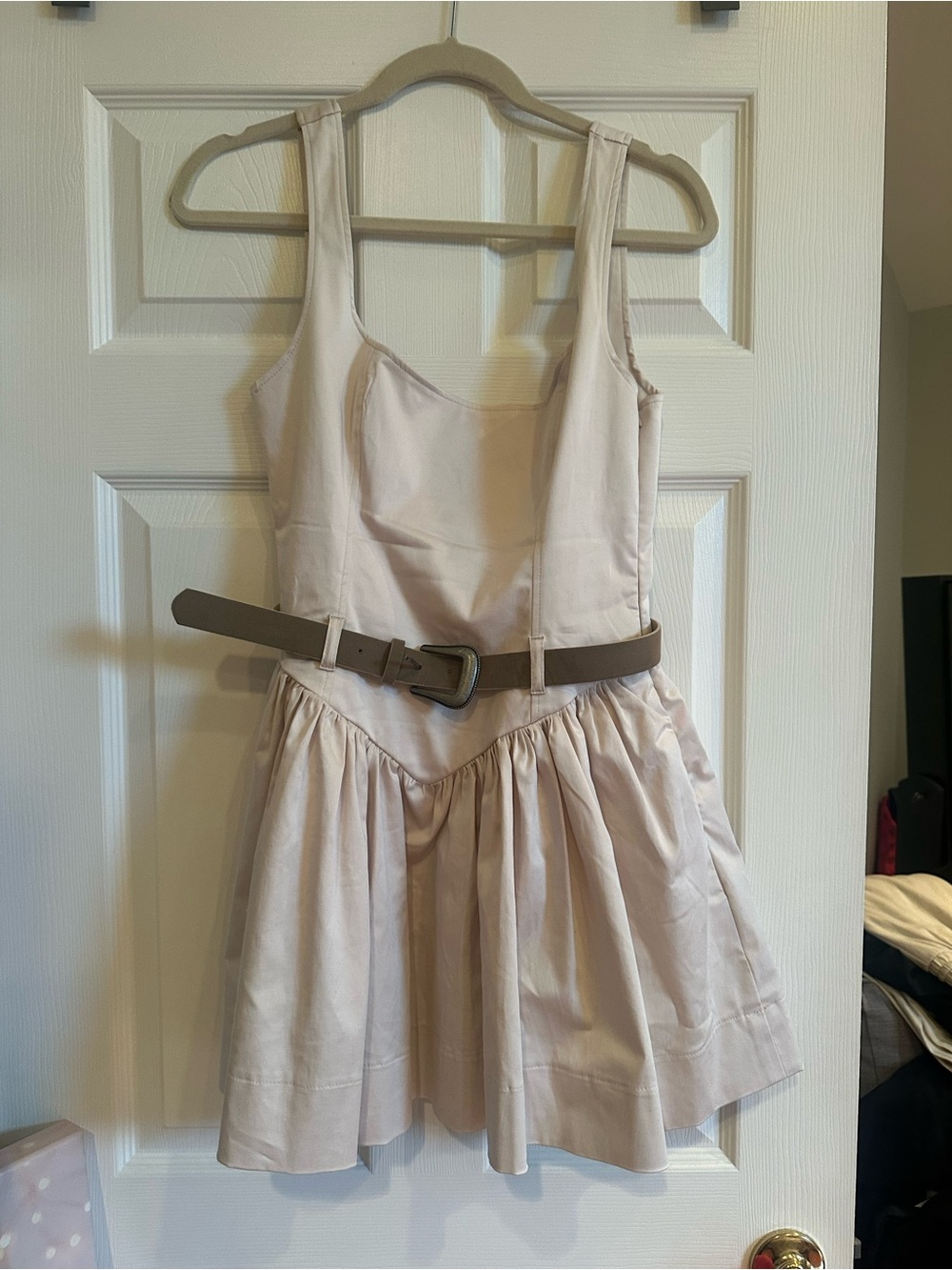 Zara Beige Mini Dress with Brown Belt